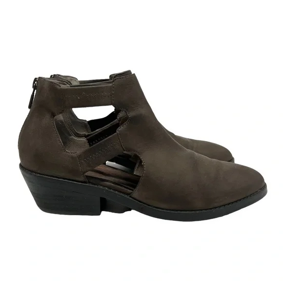 Eileen Fisher Vanda Tumbled Nubuck Leather Dark Gray Cut Out Booties - Picture 6 of 14